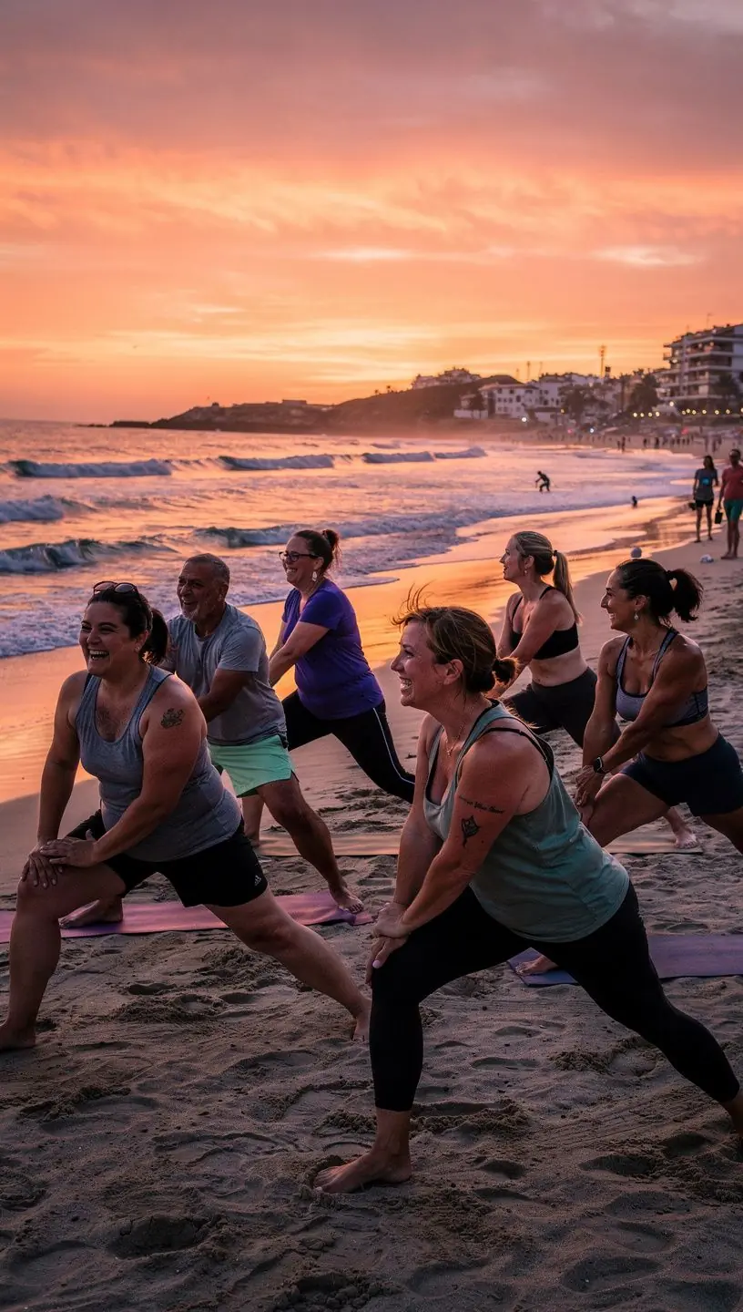 Grupo de personas en una clase de yoga, enfocándose en el desarrollo muscular.